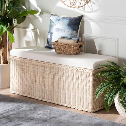 Bali & pari Barid Braided Natural Rattan Storage Bench with Cushioned Lift-Top Lid – Coastal Boho Style Chest for Bedroom, Entryway, or Living Room Organization, Natural, 45" Rectangle | Amazon (US)