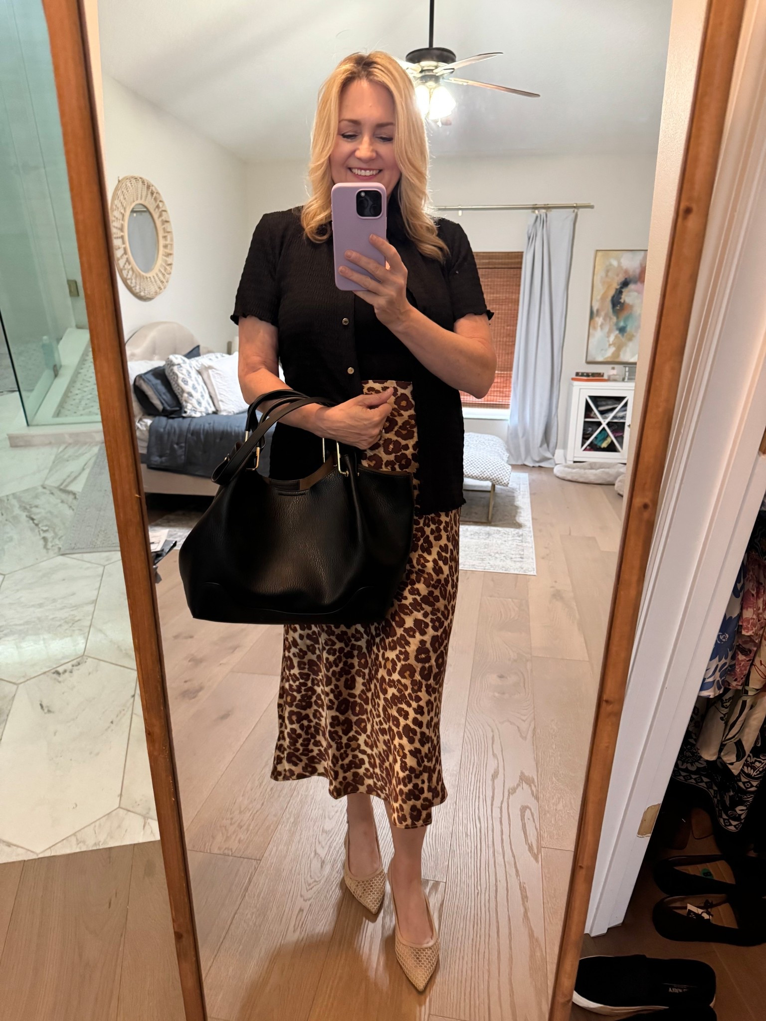 Today called for an animal print midi skirt!  Fall outfit, work outfit 

#LTKWorkwear #LTKMidsize #LTKSeasonal