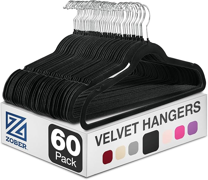 ZOBER Black Velvet Hangers 60 Pack - Clothes Hangers, Coat Hanger for Pants & Dress Clothes - Non... | Amazon (US)