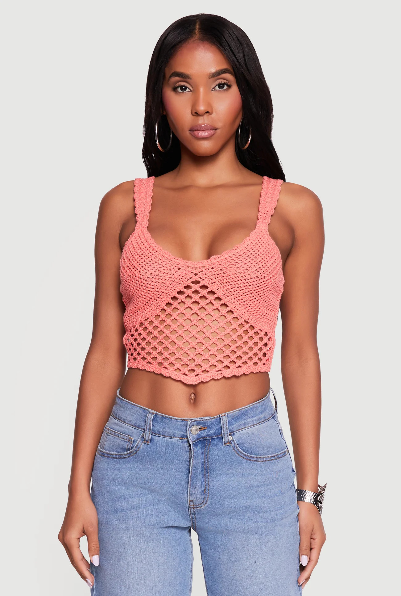Solid Crochet Cropped Tank Top | Rainbow Shops