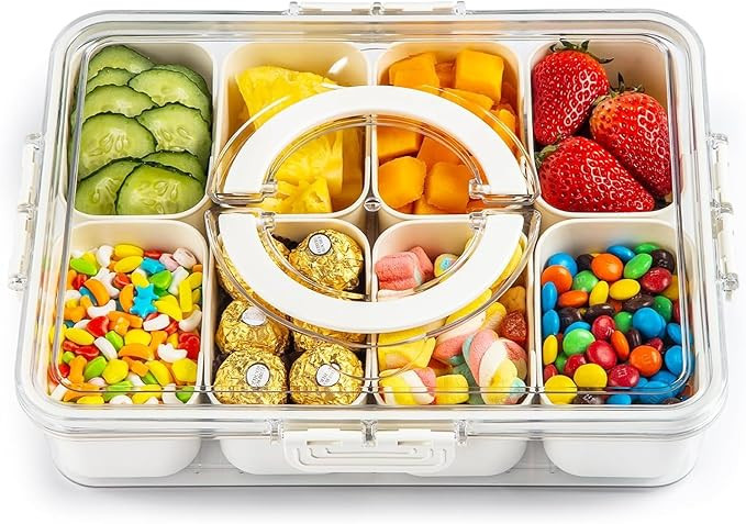 Plastic Divided Serving Tray with Lid and Handle Snack Box Charcuterie Container Portable Snack P... | Amazon (US)
