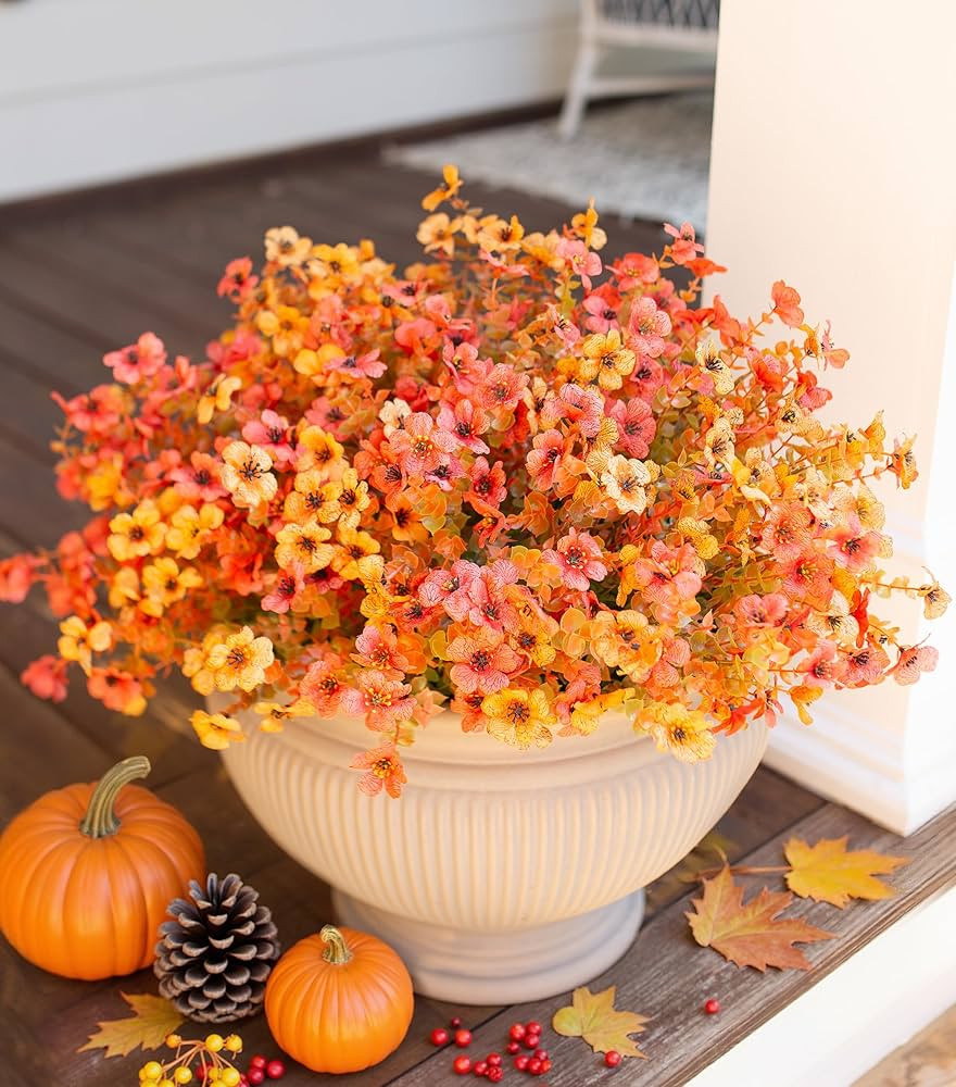Artificial Fall Flowers Faux Mums for Outdoor Indoor Garden Home Decoration, Faux Flower Daisy wi... | Amazon (US)