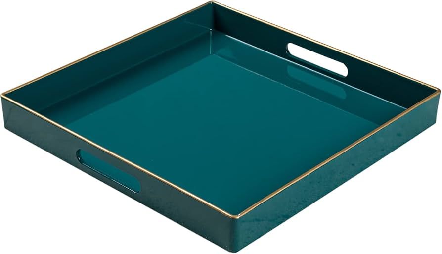 MAONAME Decorative Tray, Green Serving Tray with Handles, Coffee Table Tray, Square Plastic Tray ... | Amazon (US)