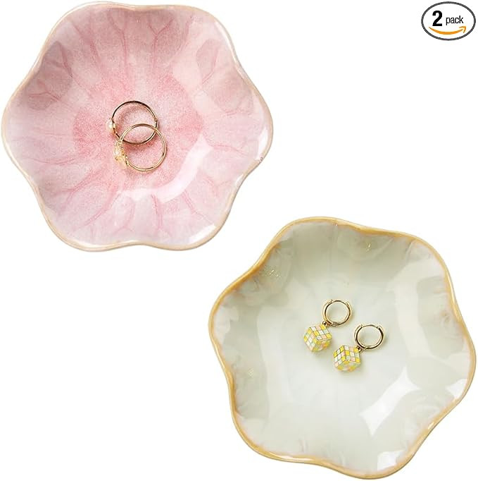 2PCS Lotus Leaf Shape Ring Holder Dish, Small Key Bowl, Ceramic Trinket Tray Jewelry Dish Organiz... | Amazon (US)