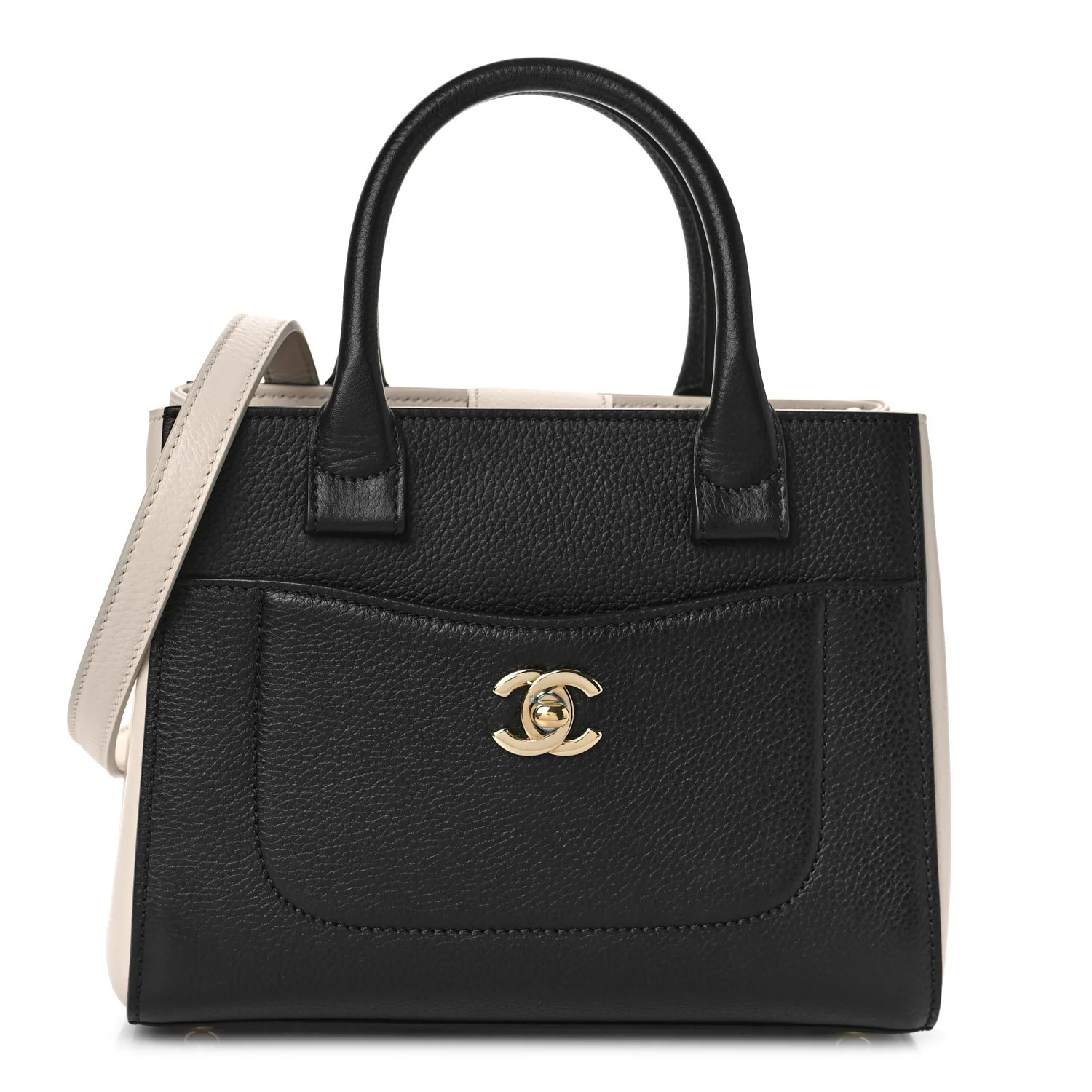 Grained Calfskin Mini Bi-Color Neo Executive Shopper Tote Black Beige | FASHIONPHILE (US)