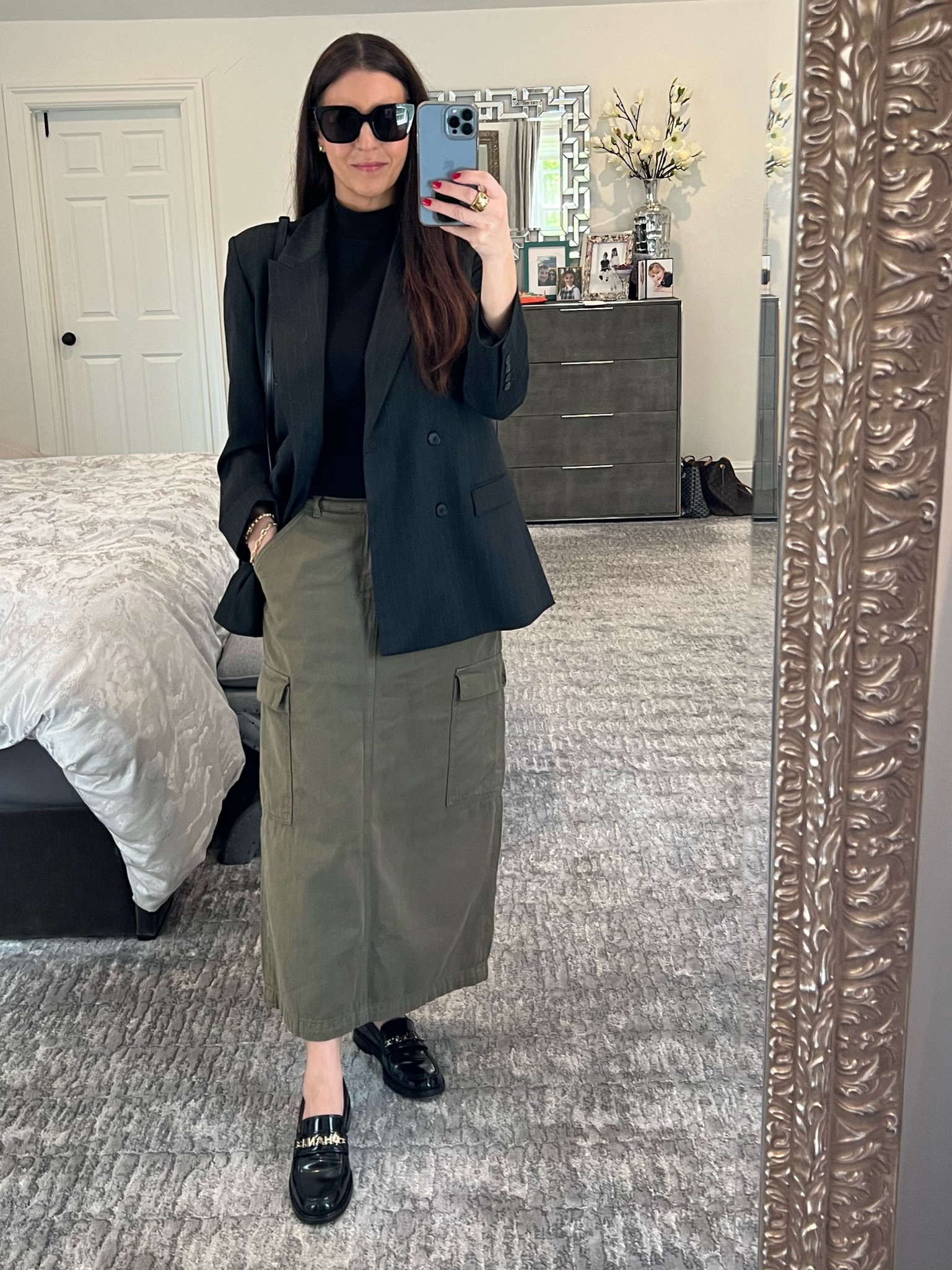Pinstripe blazer, cargo maxi, Tom Ford sunnies, loafers 🖤

#LTKworkwear #LTKSeasonal #LTKFind
