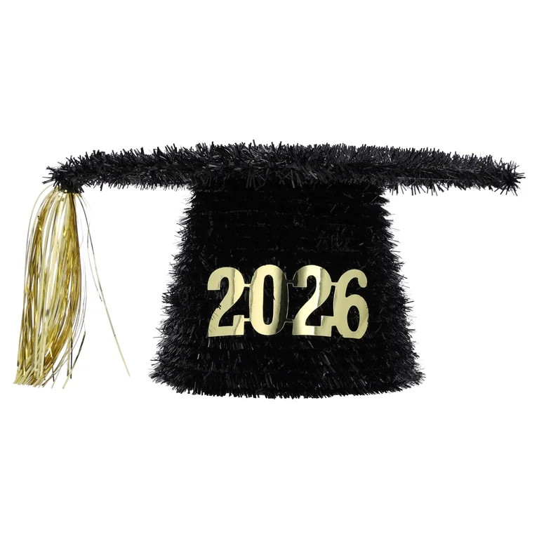 2026 Cap and Tassel Tinsel Tabletop Decoration, Black and Gold, Graduation by Way To Celebrate | Walmart (US)