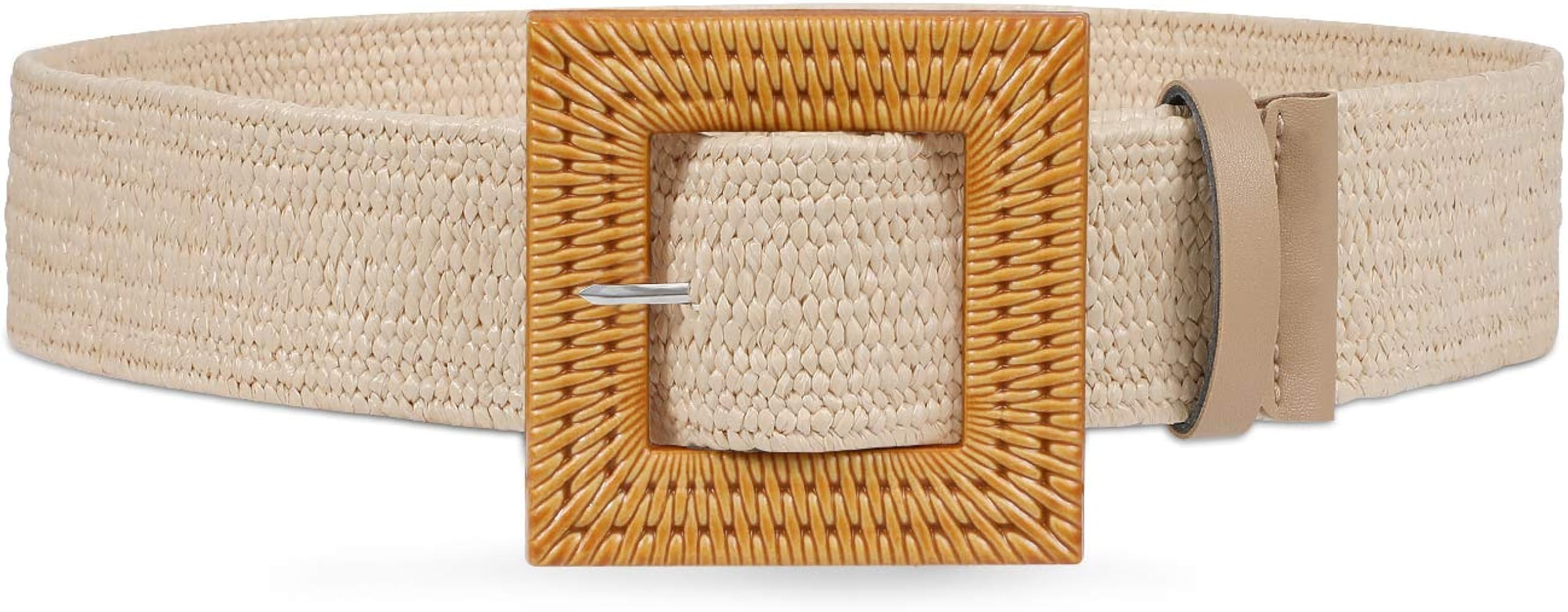 Fashion Wide Straw Woven Elastic Stretch Waist Band Belt Summer Bohemian Ladies Beach Dress Belts | Amazon (US)