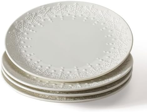 Salad Plates Set of 4-8.25 Inch Ceramic Dessert Plates Embossed Appetizer Plates Modern White Sma... | Amazon (US)