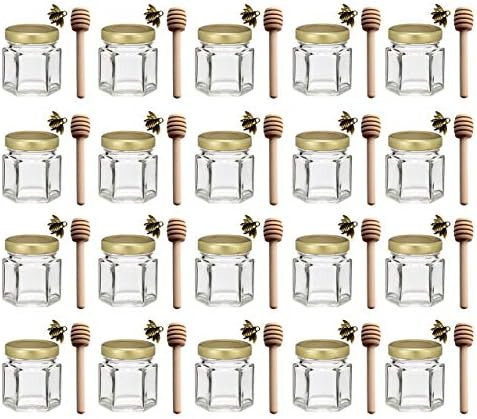 Adabocute 1.5 oz Hexagon Mini Glass Honey Jars with Wooden Dipper, Gold Lids, Gold Bee Pendants, ... | Amazon (US)
