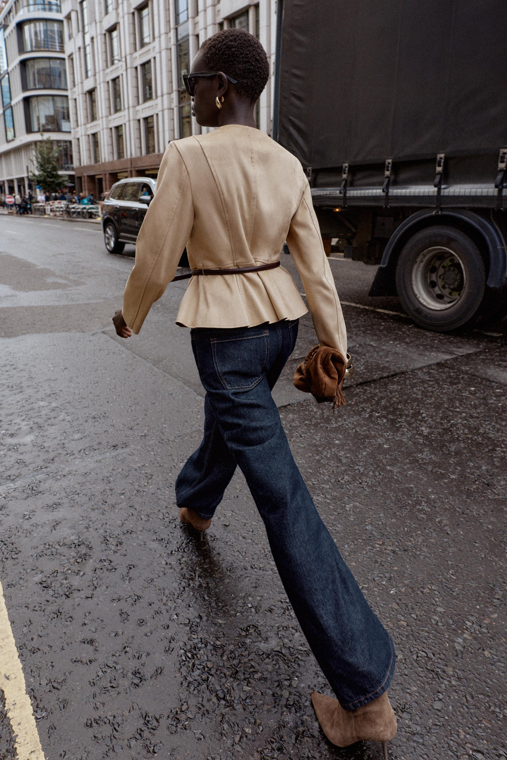 FAUX SUEDE BELTED PEPLUM JACKET | Zara US