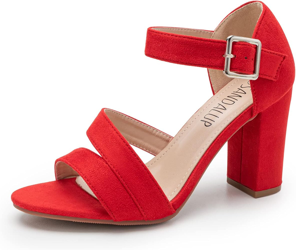 SANDALUP Women's Chunky Block High Heel Sandals with Open Toe Ankle Strap for Dress Wedding Party | Amazon (US)