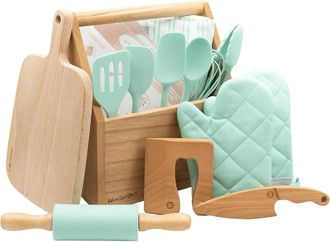 WeeSprout Little Chef Kids Cooking & Baking Set, 14 Piece Cooking Set with Real Kitchen Tools & K... | Amazon (US)