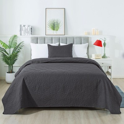 HYLEORY Quilt Set Full/Queen Size - Soft Lightweight Quilts Reversible Quilted Bedspreads 3 Piece (1 Quilt, 2 Pillow Shams) - Dark Grey | Target