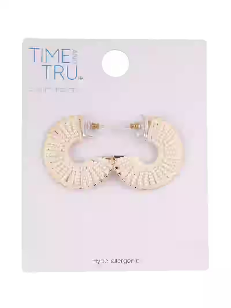 Time and Tru Women's Gold-Tone Wrapped White Beaded C-Hoop Earrings | Walmart (US)