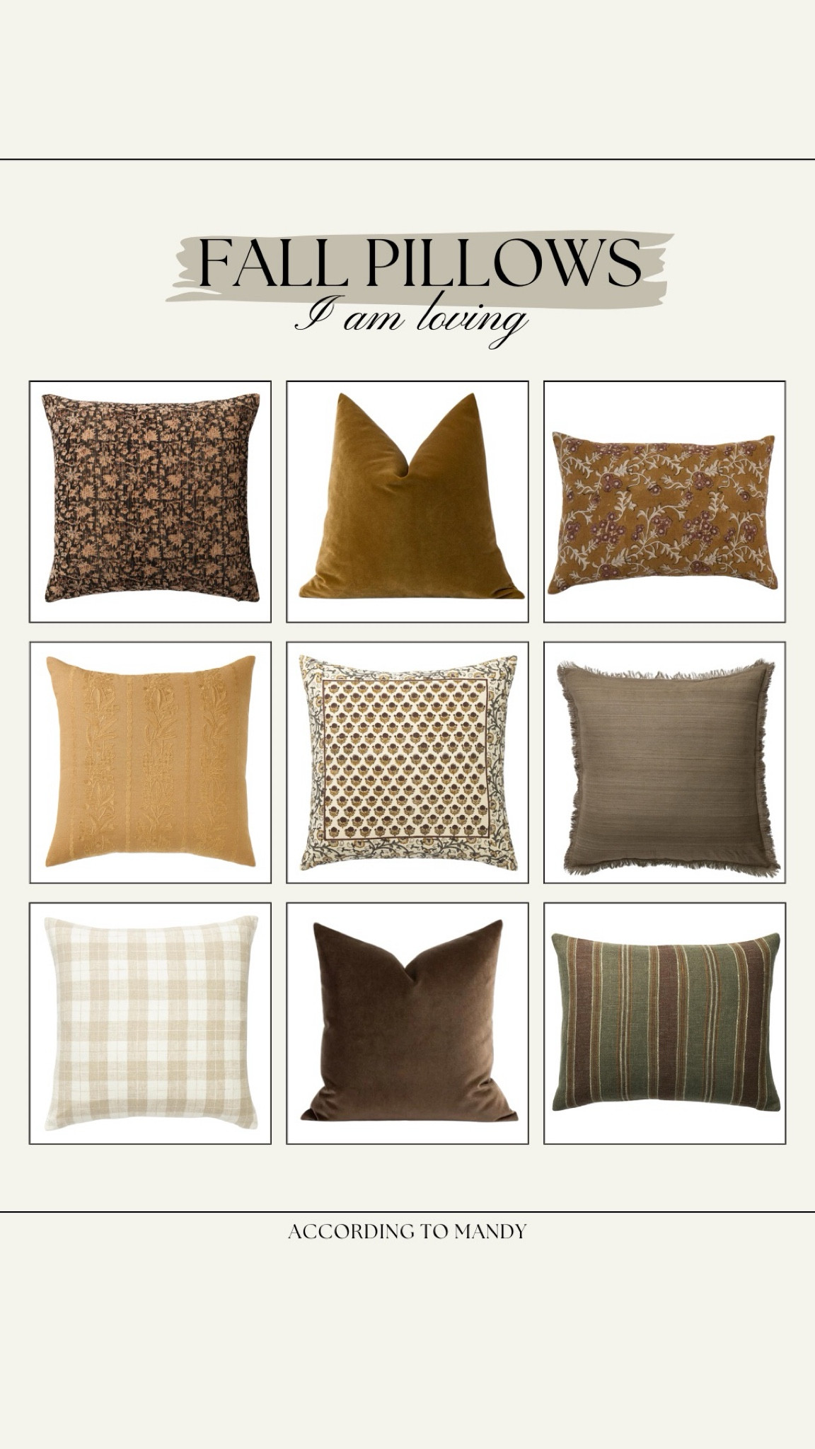 Fall Pillows I am loving!

pillows, fall home decor, fall pillows, seasonal pillows, warm tones, velvet pillow, brown pillow, fall floral pillow, etsy finds, etsy pillows, mcgee & co

#LTKSeasonal #LTKFindsUnder100 #LTKHome
