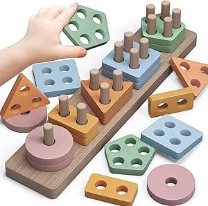PEBIRA Montessori Toys for 1 2 Year Old, Wooden Sorting and Stacking Toys for Toddl... | Amazon (US)