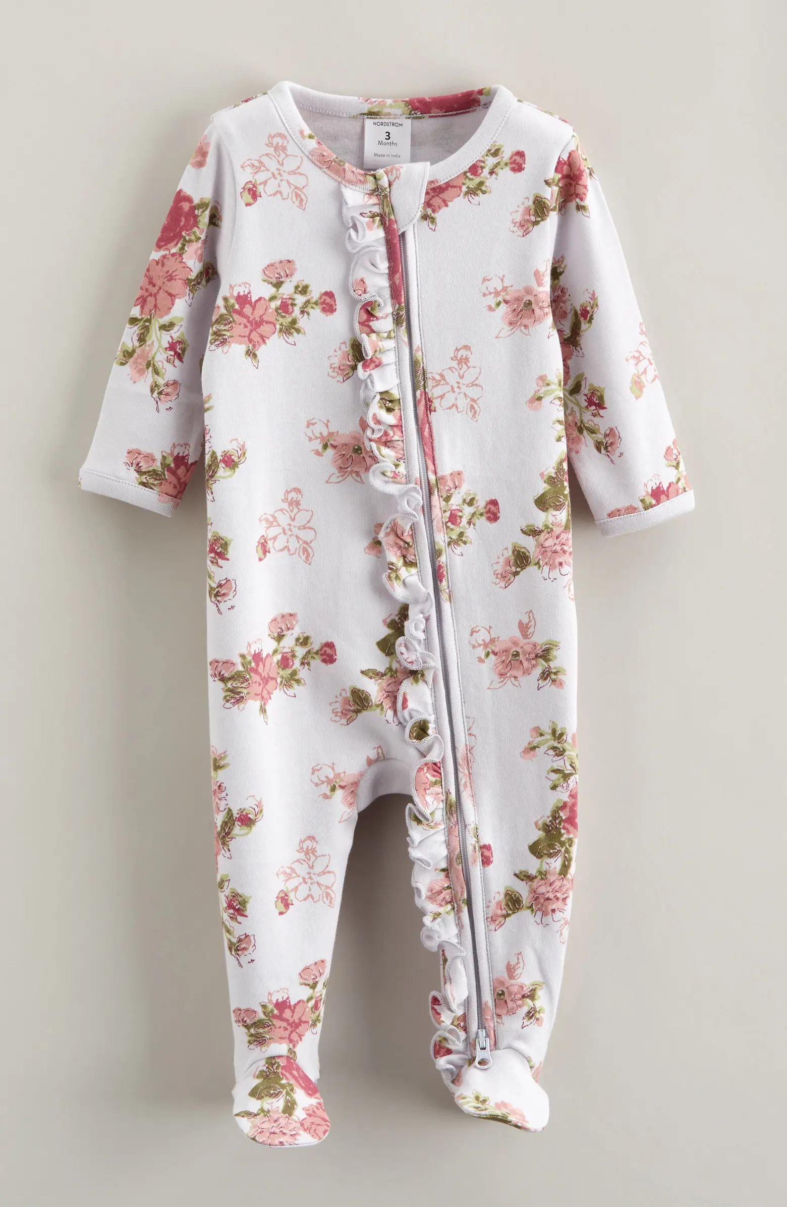 Nordstrom Floral Ruffle Zip-Up Cotton Footie | Nordstrom | Nordstrom