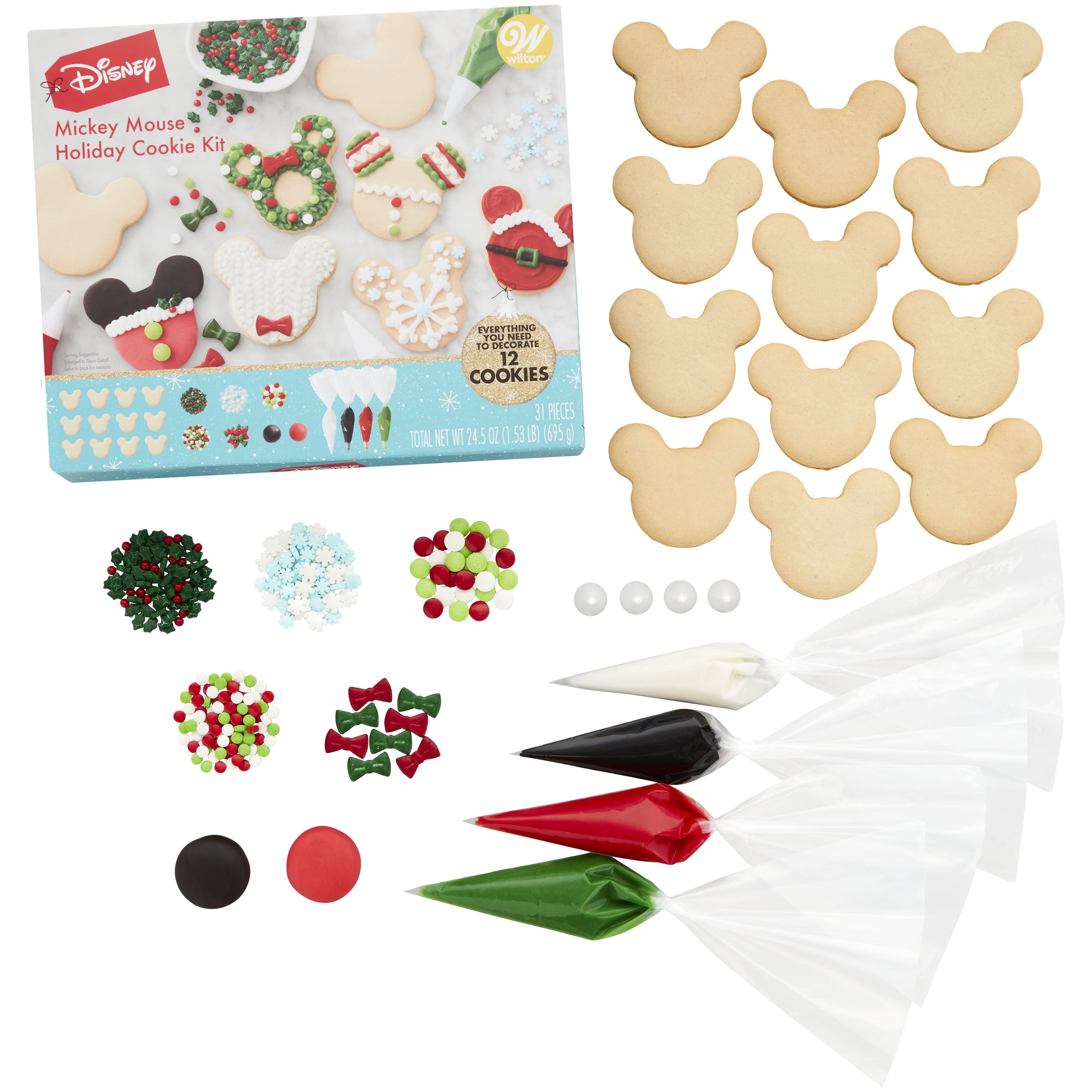 Wilton Pre-Baked Ready to Decorate Disney Mickey Mouse Holiday Cookie Kit, 31-Piece | Walmart (US)