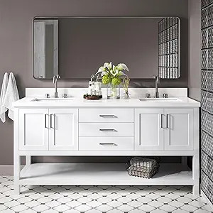 DKB Olivia 72" White Double Bathroom Vanity, 1.5" Pure White Quartz Countertop, Rectangular Under... | Amazon (US)