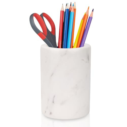 WORHE Natural Marble Pen Holder Desk Organizer for Office Supplies Storage, White DL002 | Amazon (US)