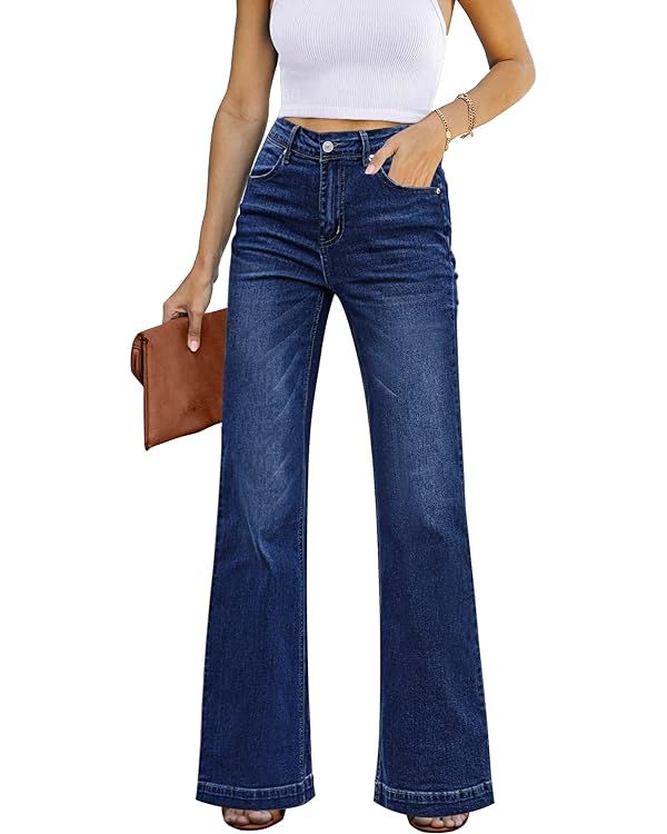 GRAPENT Womens Flare Jeans High Waisted Wide Leg Baggy Jean for Women Stretch Denim Pants | Amazon (US)