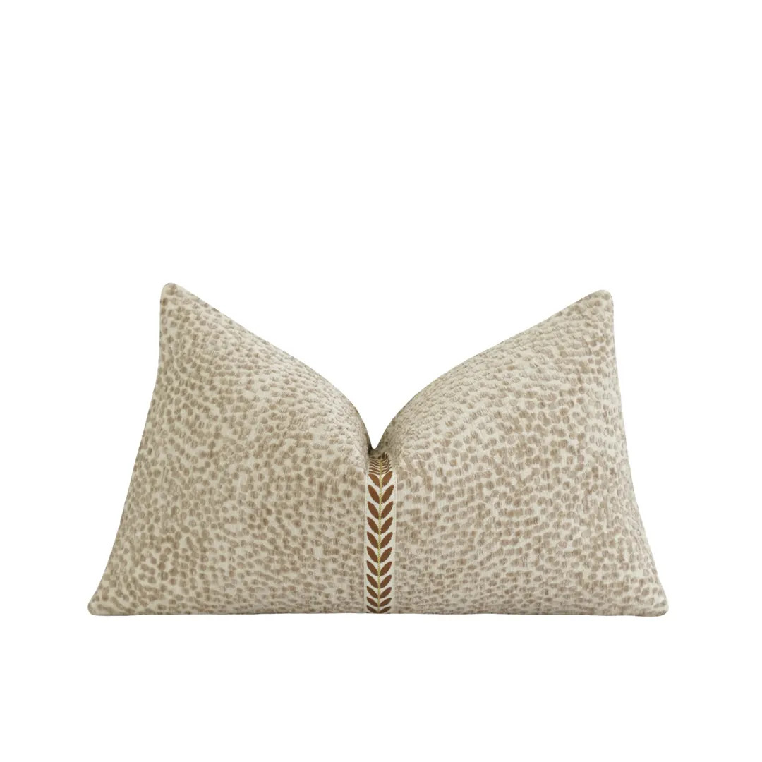 Brown and Gold Tape Trim Pillow Cover • Driftwood Dotted Chenille Lumbar • 12x20 Decorative P... | Etsy (US)