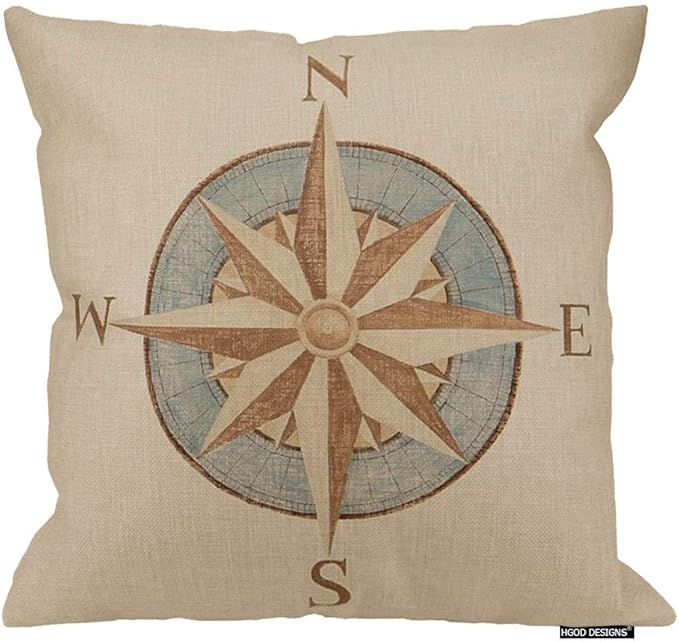 HGOD DESIGNS Nautical Compass Pillow Sofa Simple Home Decor Design Throw Pillow Case Decor Cushion C | Amazon (US)