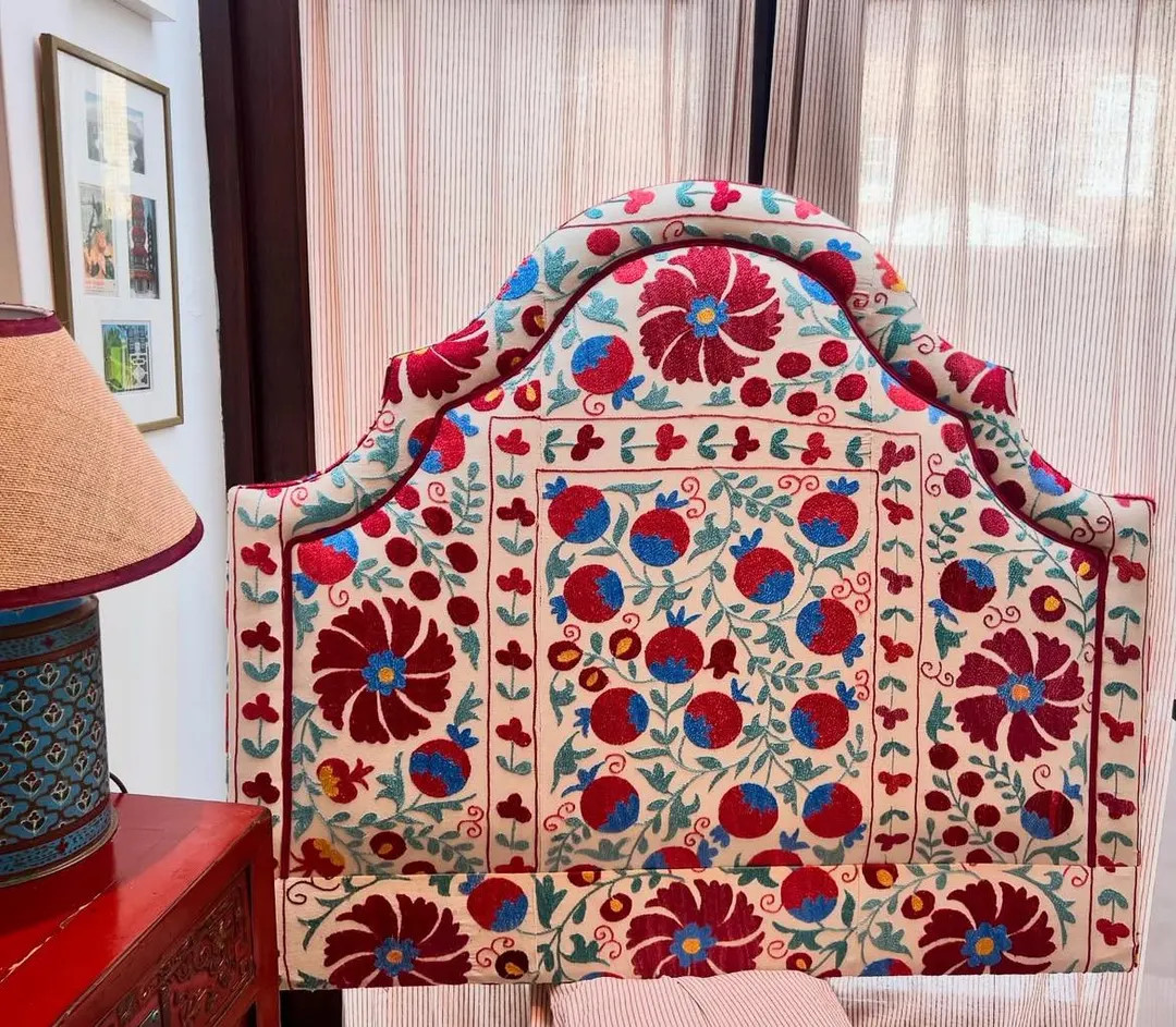 Bespoke luxury silk-embroidered Suzani upholstered headboard made to order | Etsy (US)