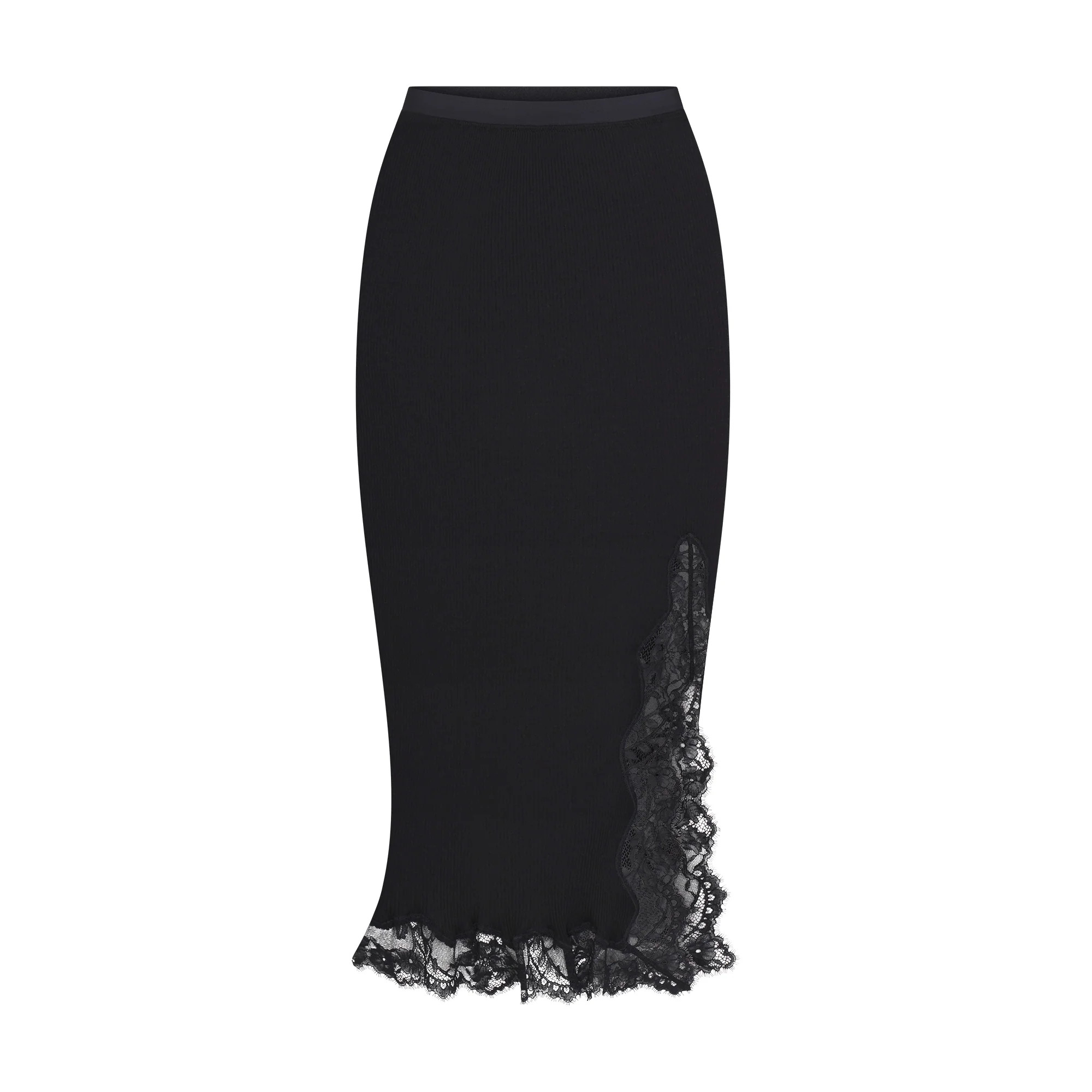 RIB KNIT LACE MIDI SKIRT | OBSIDIAN | SKIMS | SKIMS (US)
