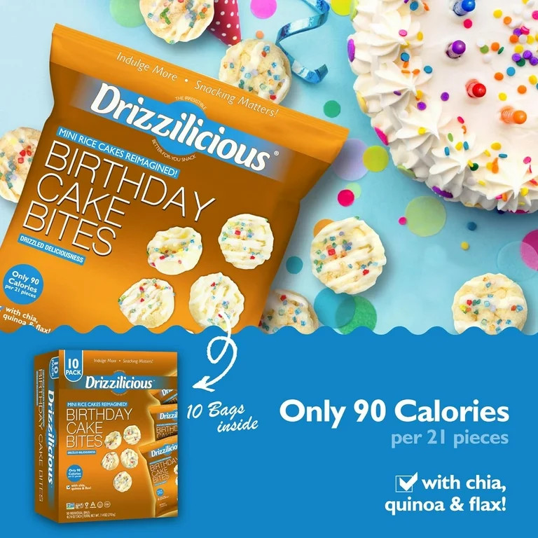 Drizzilicious Mini Rice Cakes Birthday Cake - Rice Crisps, Healthy Snack for Adults & Kids, Vegan... | Walmart (US)