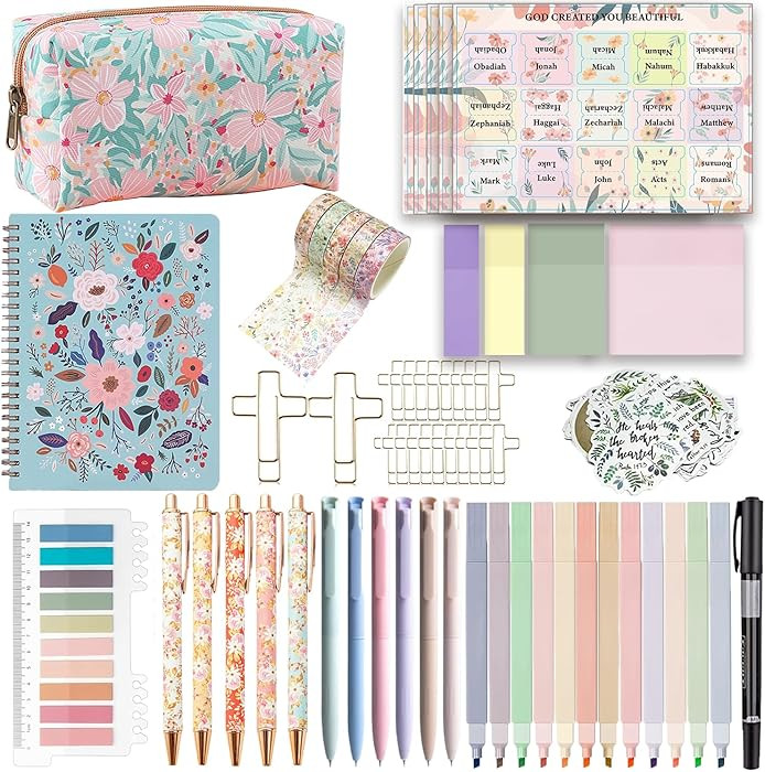 Bible Study Supplies Journaling Kit with Tabs and Notebooks, Bibles Highlighters and Pens No Blee... | Amazon (US)
