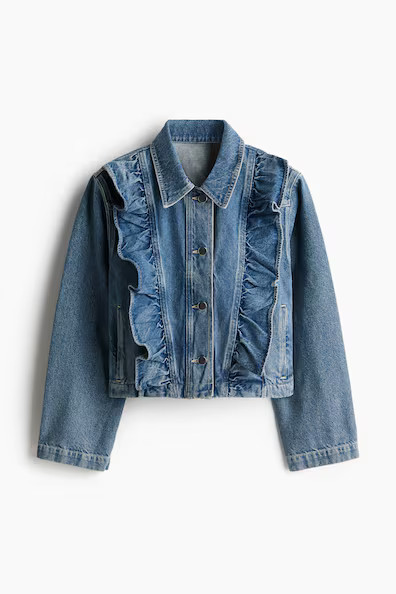 H & M - Ruffle-Trimmed Denim Jacket - Blue | H&M (US + CA)