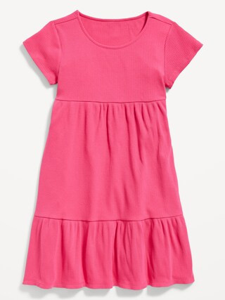 Rib-Knit Tiered Short-Sleeve Dress for Girls | Old Navy (US)