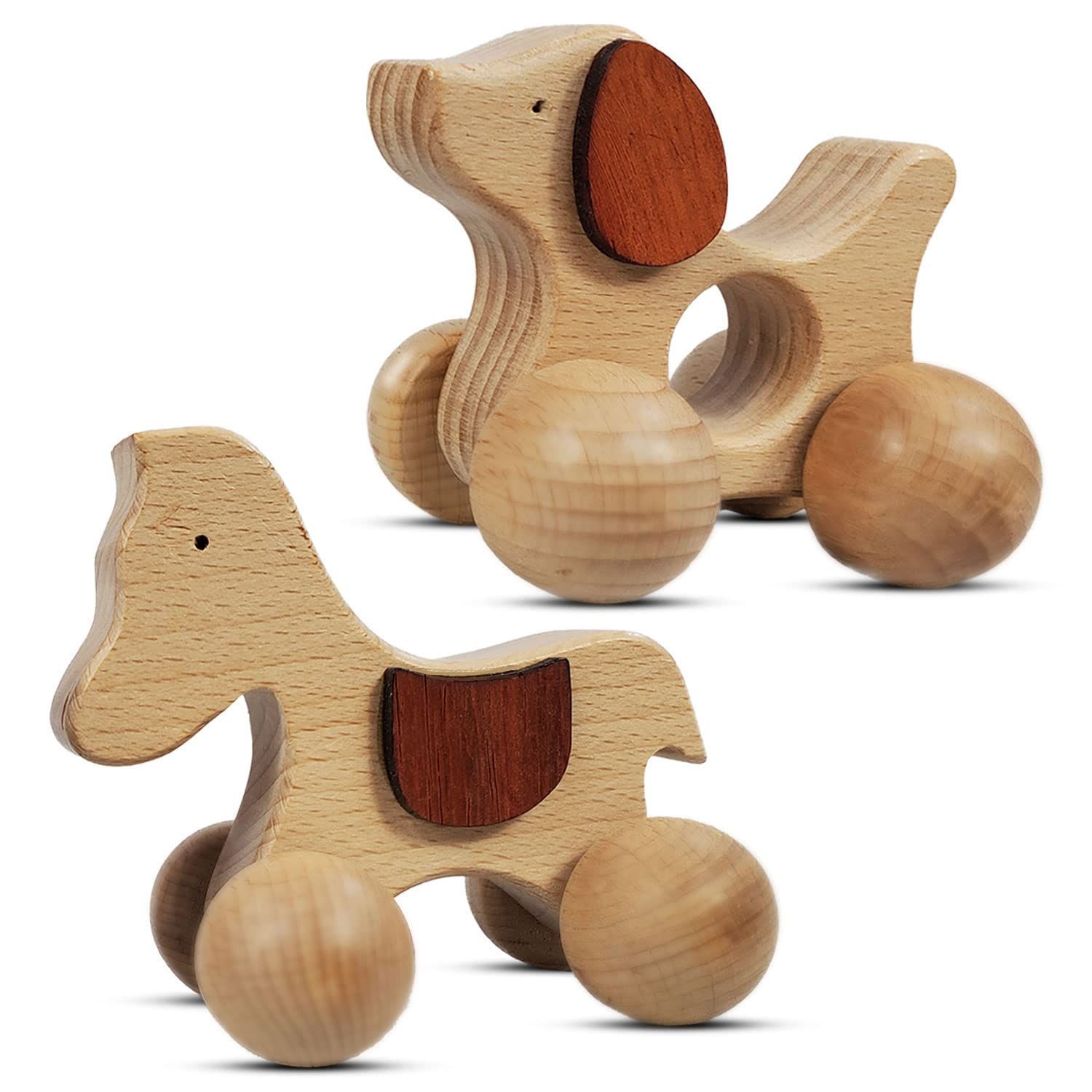 Amazon.com : TEKOR Wooden Animal Push Toy with Wheels for Baby, Toddler Grasping & Teething - Mon... | Amazon (US)