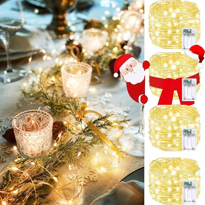 4 Pack 240 LED Christmas Fairy Lights Battery Operated with Timer, 80FT Waterproof Twinkle Lights... | Amazon (US)