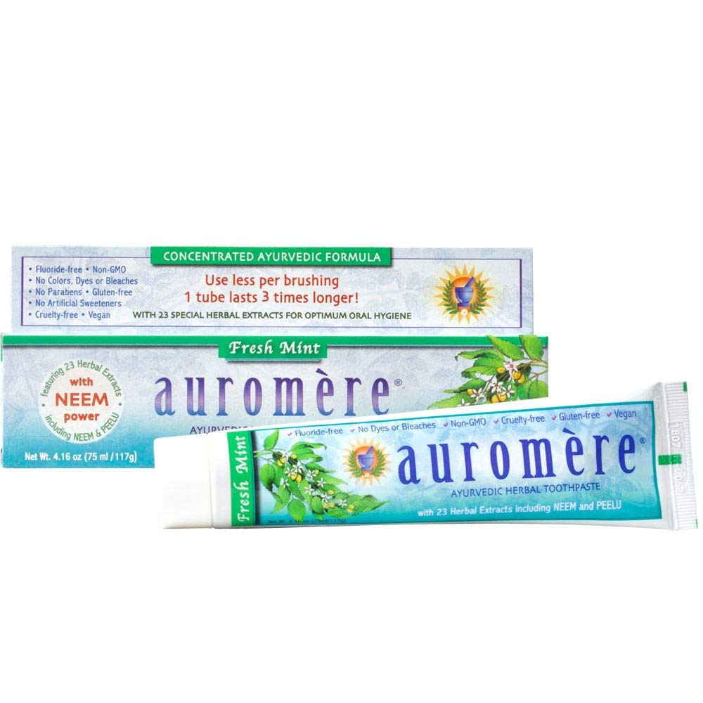 Auromere Ayurvedic Herbal Toothpaste, Fresh Mint - Vegan, Natural, Non GMO, Fluoride Free, Gluten... | Amazon (US)