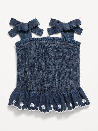Sleeveless Bow-Tie Smocked Jean Top for Toddler Girls | Old Navy (US)