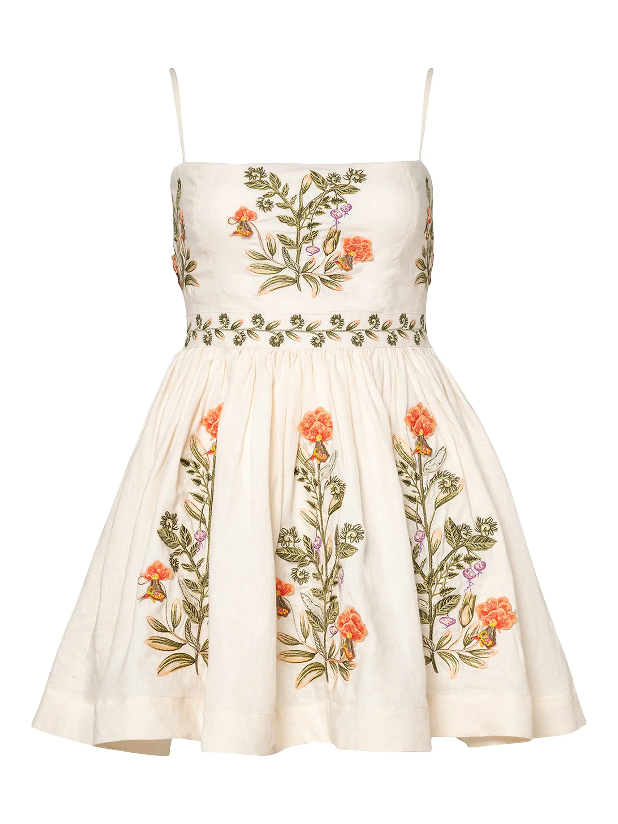 Alma Sapucai Cultivo Floral-Embroidered Linen Minidress | Saks Fifth Avenue