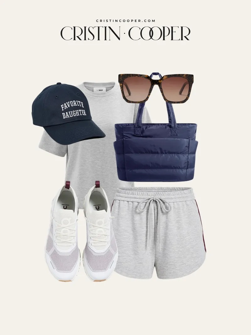Gray basics paired with a navy puffer tote and white sneakers are the formula for days when you want to look put-together without trying 

 #LTKootd #LTKSeasonal