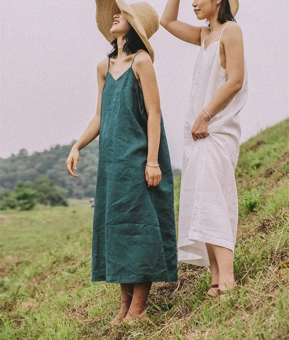 Linen strap dress, summer linen dress, linen slip dress, plus size linen clothing, linen nightie,... | Etsy (CAD)