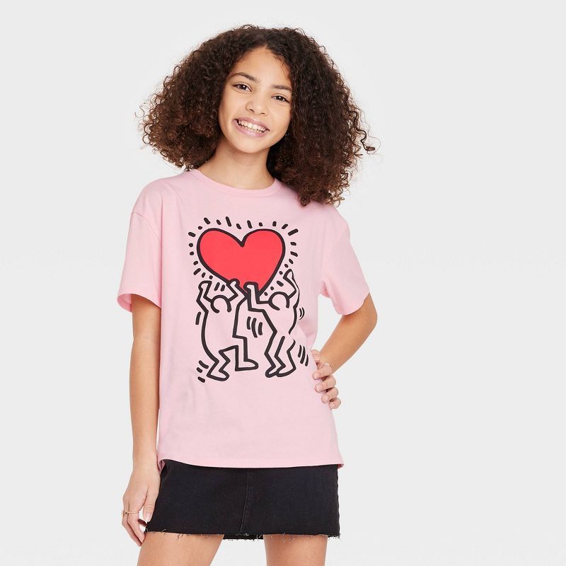 Girls' Oversized Keith Haring Short Sleeve Graphic T-Shirt - art class™ Light Pink | Target