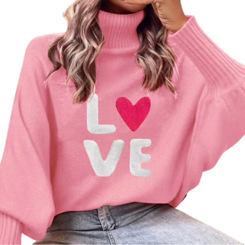 Valentine Sweaters for Women Juniors Loose Batwing Sleeve Turtleneck Sweater Knit Warm Pullover S... | Walmart (US)