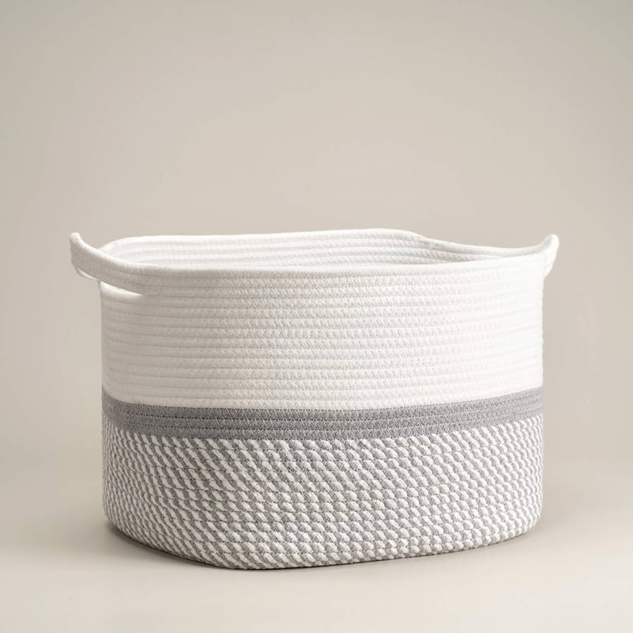 CHICVITA Square Cotton Rope Woven Basket with Handles For Books, Magazines, Toys Decorative Recta... | Amazon (US)