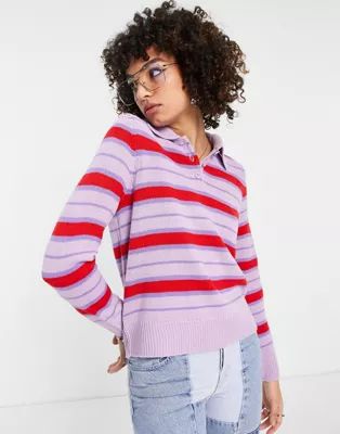 Only knitted polo in red and purple stripe  | ASOS | ASOS (Global)