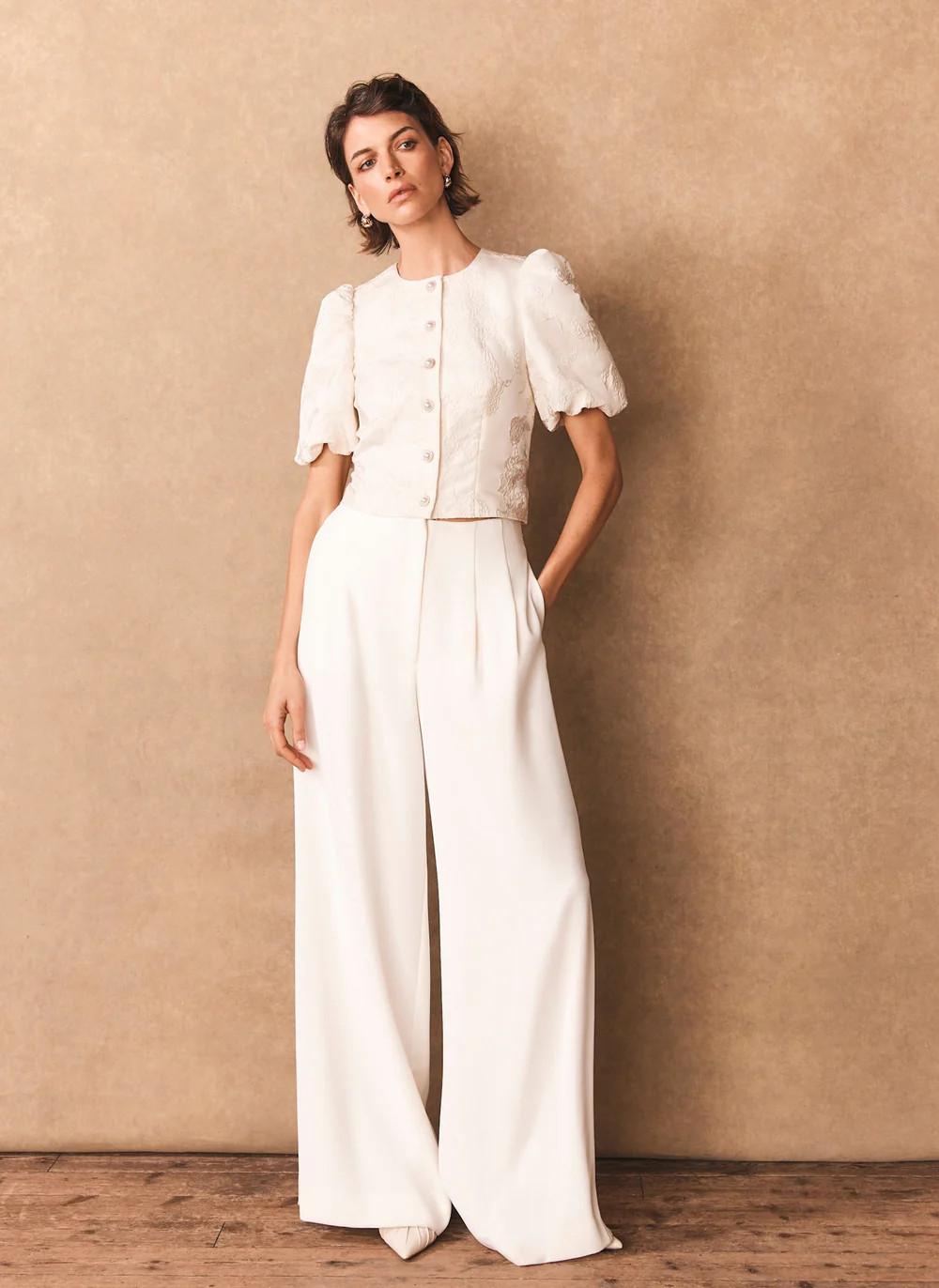 White Wide Leg Darted Trousers | Mint Velvet