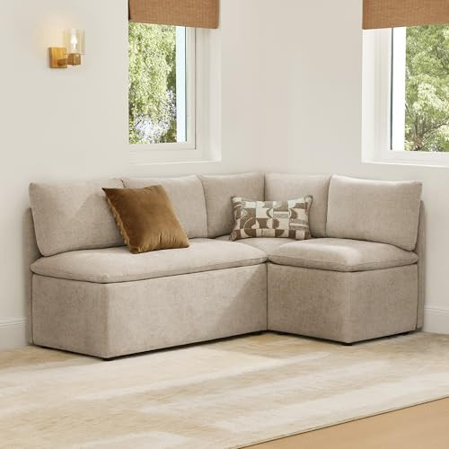 CHITA Breakfast Nook Bench with Storage, Upholstered Dining Bench with Back, Corner Kitchen & Dining Banquette Seating Nook, Dining Settee, L Shaped 4 Seats, Fabric in Khaki | Amazon (US)