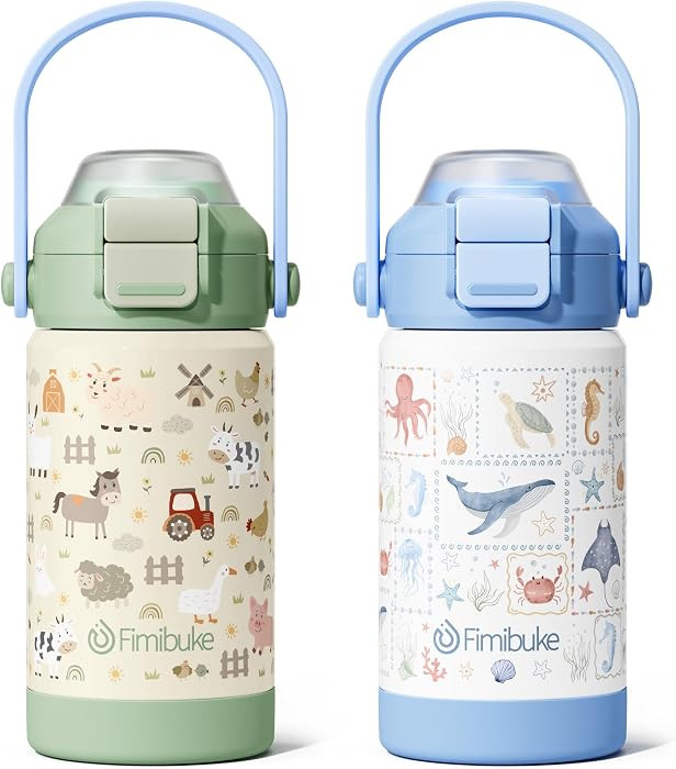 Fimibuke 14oz Kids Insulated Water Bottle with 2-in-1 Straw & Spout Lid | Amazon (US)
