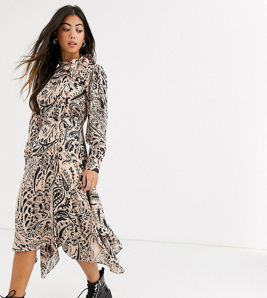 Topshop Petite paisley print midi dress in multi-Black | ASOS (Global)