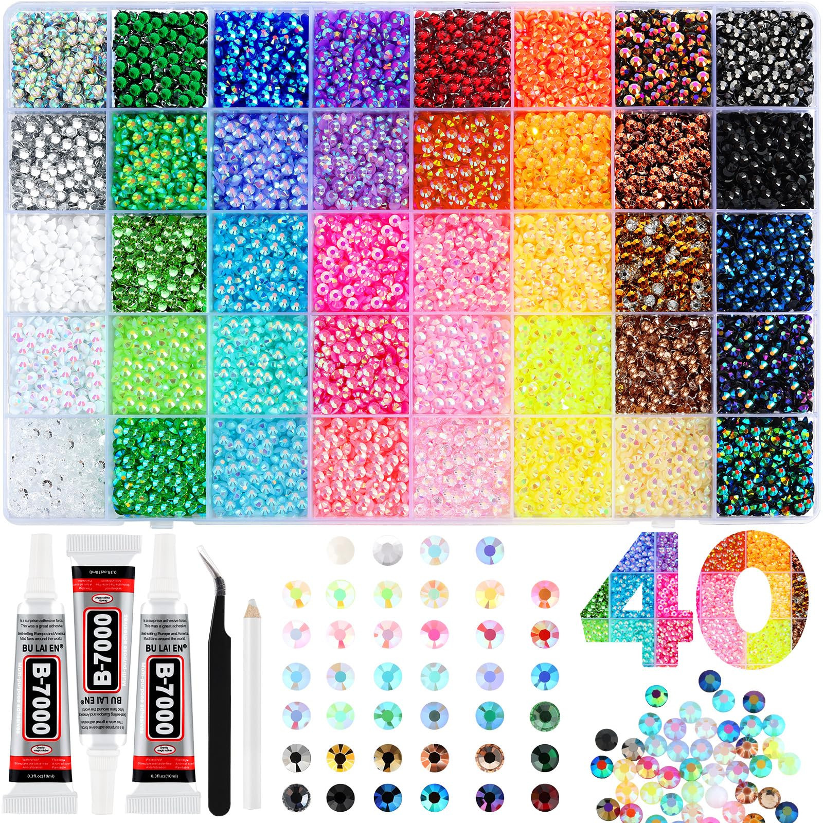Zefy 40 Colors Resin Jelly Rhinestones for Bedazzling, 5mm 10000 Pcs Flatback Gems for Crafting, ... | Amazon (US)